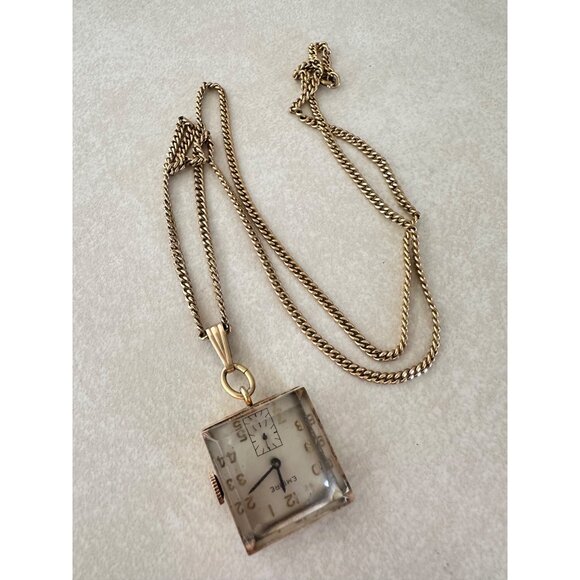 Antique Art Deco Seiko Empire 12kt gold filled Manual square timepiece necklace - Picture 10 of 12